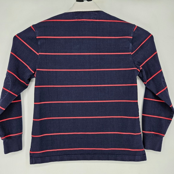 J Crew Rugby Shirt Mens Medium Oarsman Striped Blue Button Up Elbow Patch - Picture 4 of 10